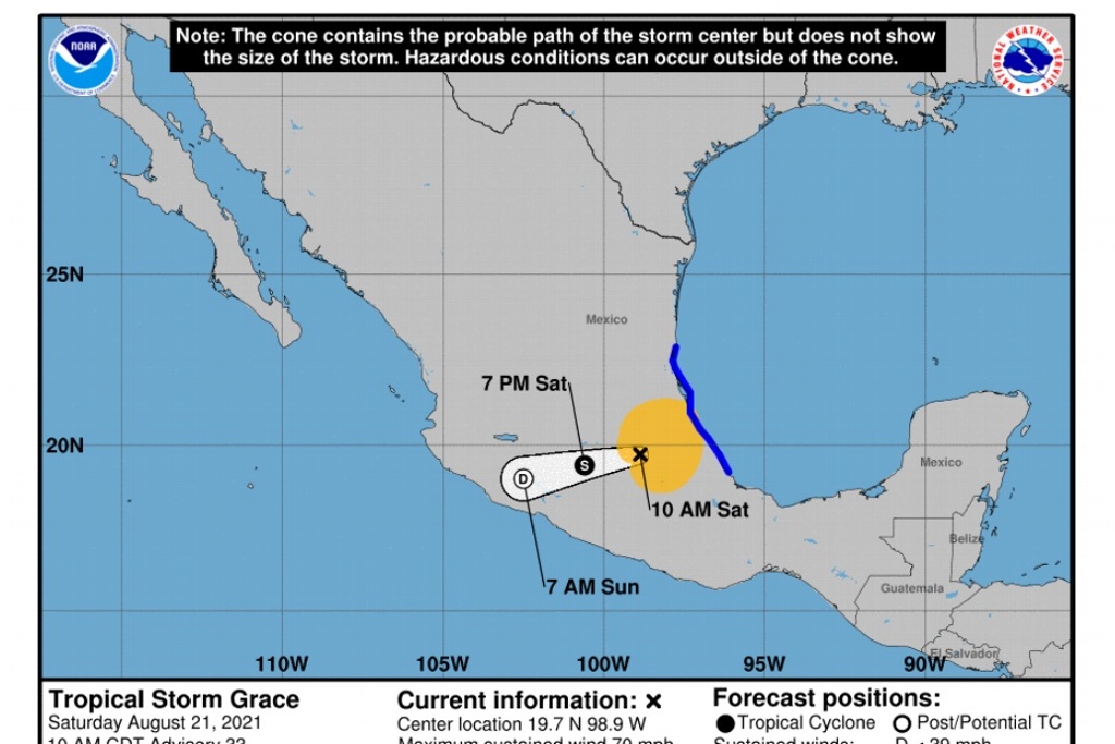 ‘Grace’ se degrada a tormenta tropical sobre el centro del país