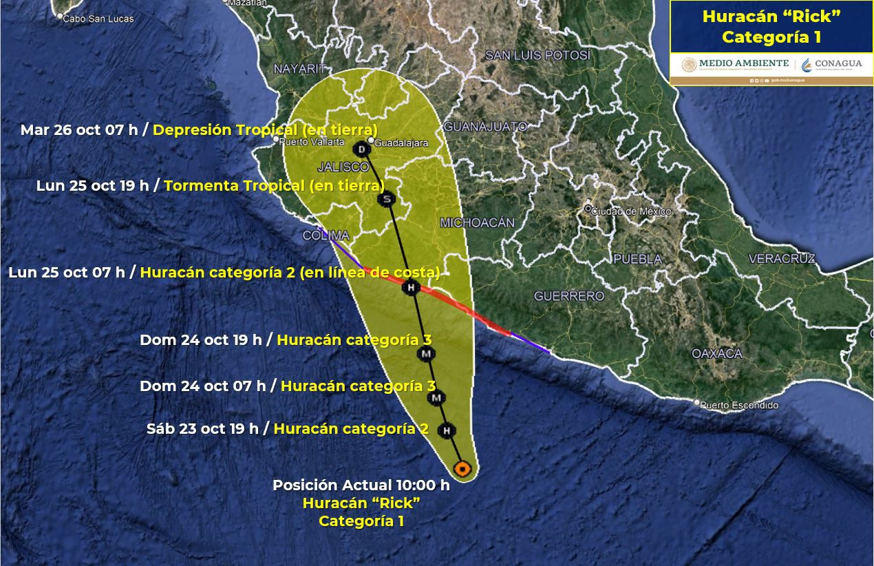 Huracán Rick avanza por Michoacán con intensas lluvias