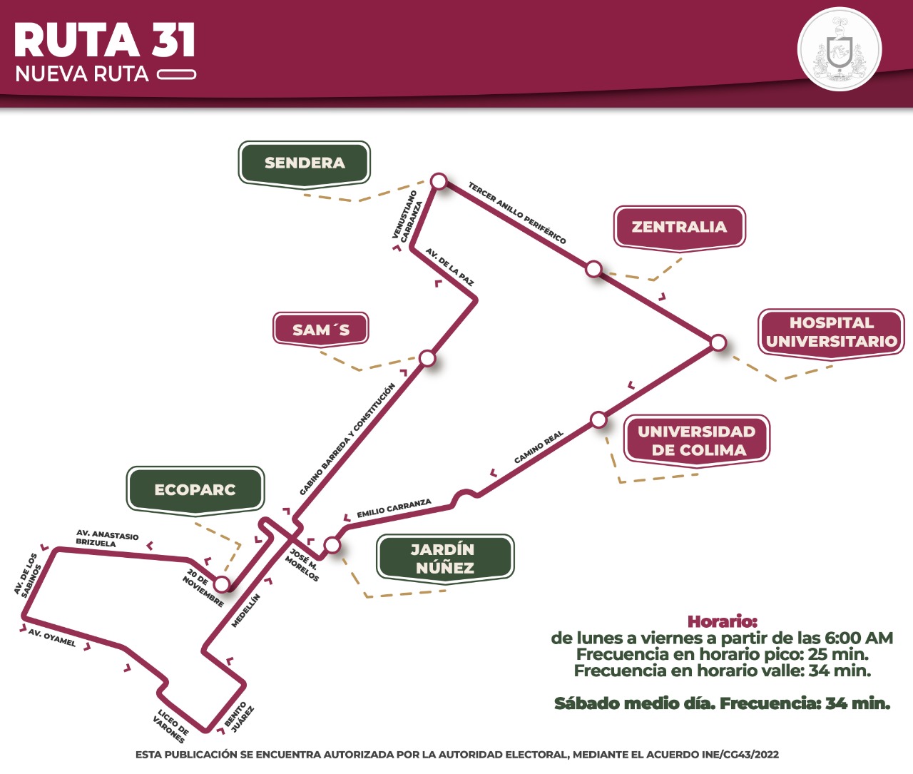 A partir del lunes 21 de febrero, iniciarán nuevas rutas 30 y 31 de transporte público