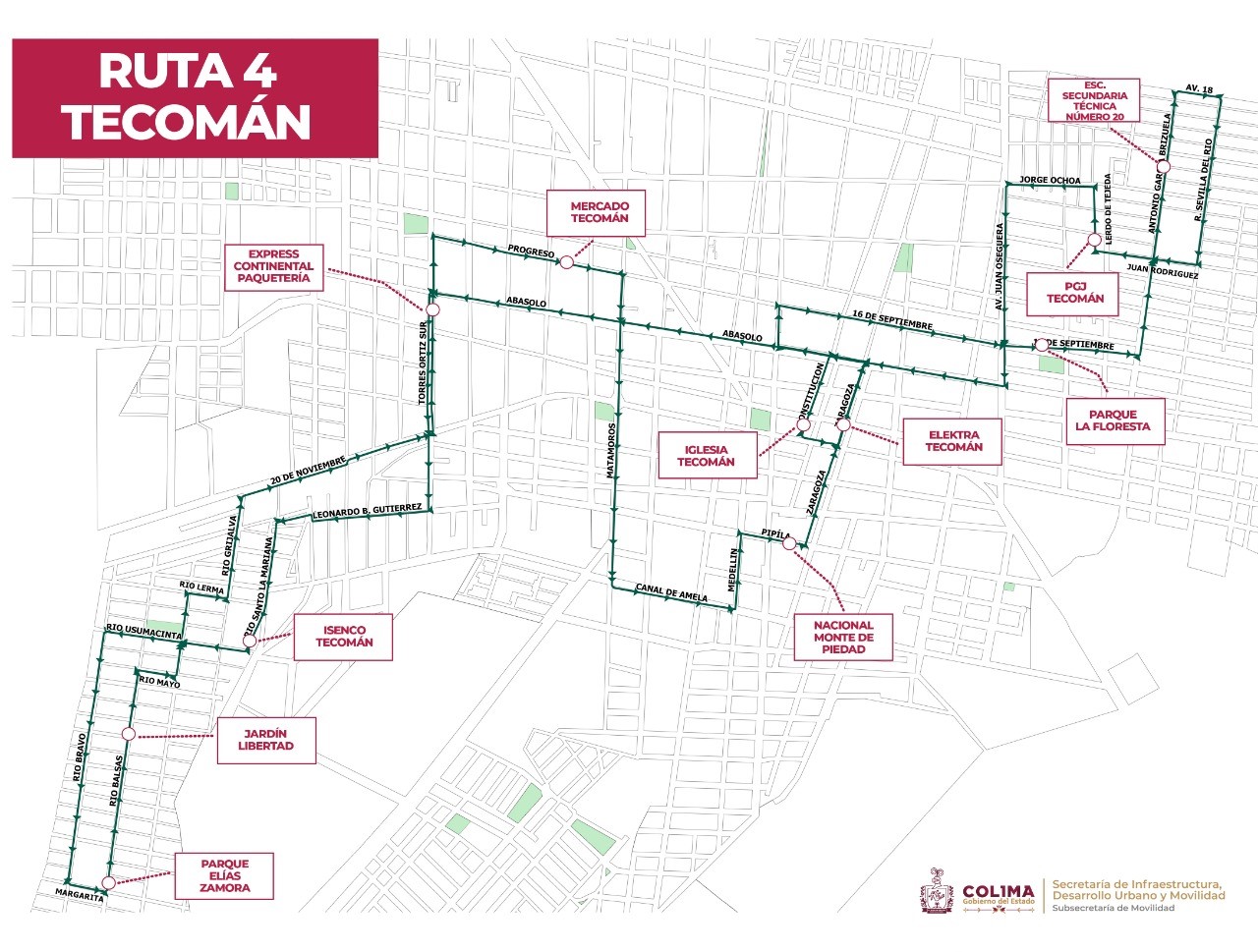 Por cambio de sentido en vialidades de Tecomán, rutas 2, 4 y 7 modifican su recorrido