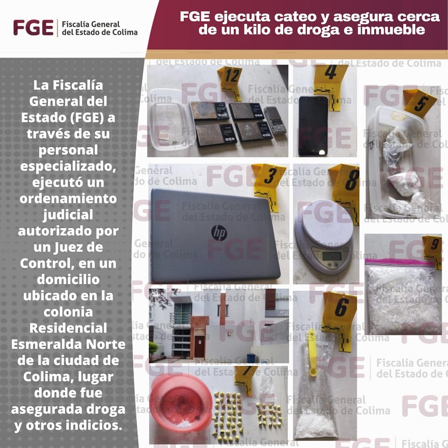 FGE ejecuta cateo y asegura cerca de un kilo de droga e inmueble