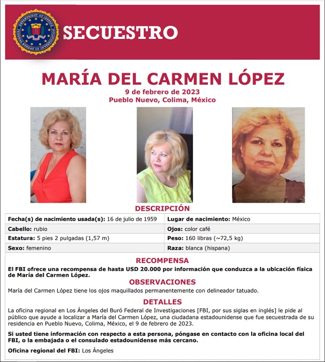 FBI busca a ciudadana norteamericana secuestrada en Villa de Álvarez