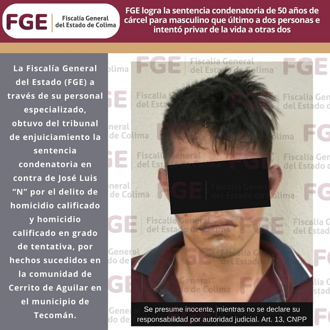 FGE logra la sentencia condenatoria de 50 años de cárcel para masculino que último a dos personas e intentó privar de la vida a otras dos