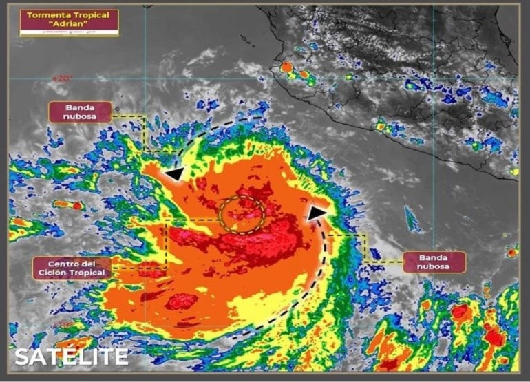 Se formó la primera Tormenta Tropical “Adrian” en el Pacífico; generará lluvias muy fuertes con vientos en Colima