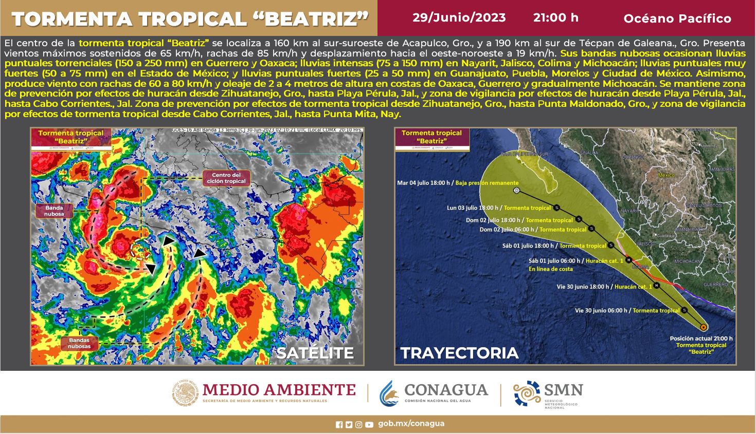 Depresión se intensificó a Tormenta Tropical ‘Beatriz’ en el Pacífico; UEPC pide extremar cuidado