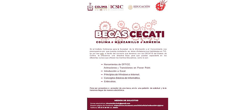 Gobierno Colima ofrece becas de capacitación en el Cecati, a través del ICSIC