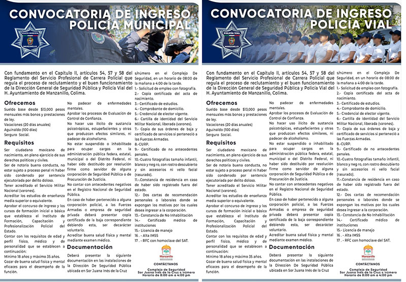 Ayuntamiento de Manzanillo convoca a formar parte de Seguridad Pública