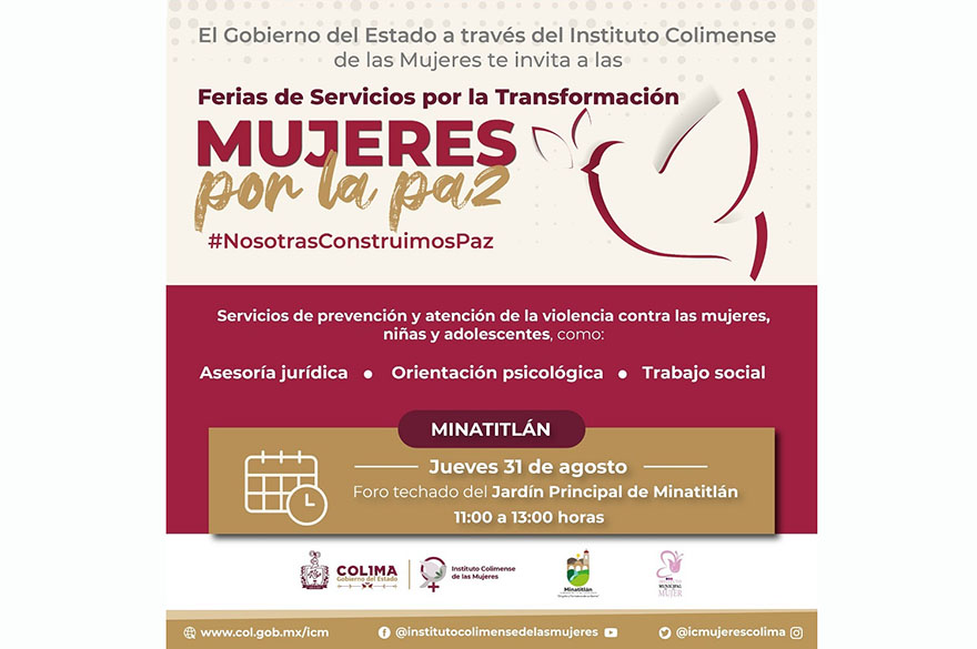 ICM ofrece en Minatitlán la Feria de Servicios por la Transformación ‘Mujeres por la Paz’, este jueves