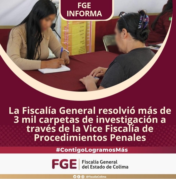 La Fiscalía General resolvió más de 3 mil carpetas de investigación a través de la Vice Fiscalía de Procedimientos Penales