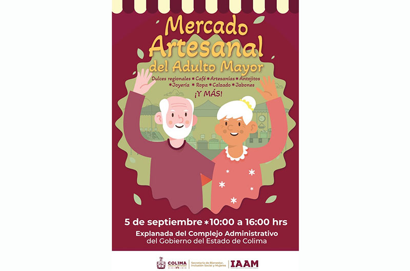 IAAM Colima invita a participar en el Mercado Artesanal del Adulto Mayor, el martes