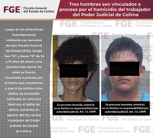 Tres hombres son vinculados a proceso por el homicidio del trabajador del Poder Judicial de Colima