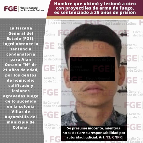Hombre que ultimó y lesionó a otro con proyectiles de arma de fuego, es sentenciado a 35 años de prisión