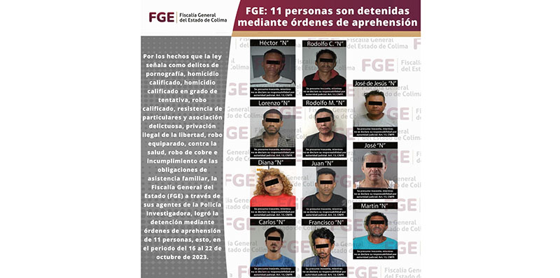 FGE: Once personas son detenidas mediante órdenes de aprehensión
