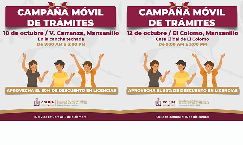 Movilidad Colima expedirá licencias con 50% de descuento en Manzanillo, este martes y jueves
