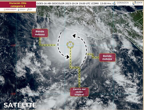 ‘Otis’ se intensifica a Huracán categoría 2, en el Pacífico