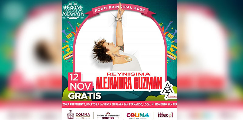 Alejandra Guzmán cierra la Feria de Colima hoy en el séptimo concierto gratuito en el Foro Principal