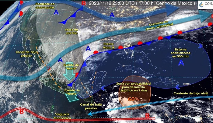 Canal de baja presión mantiene probabilidad de lluvias en occidente de México, incluido Colima