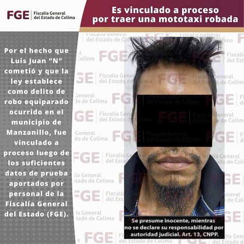 Es vinculado a proceso por traer una mototaxi robada