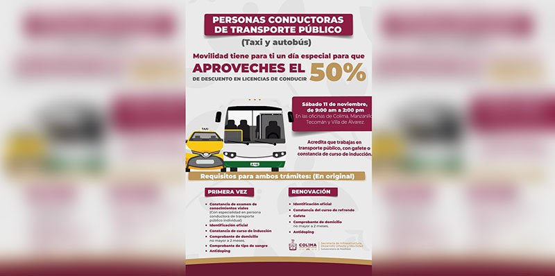 Movilidad invita a personas conductoras de transporte público a tramitar licencia con descuento