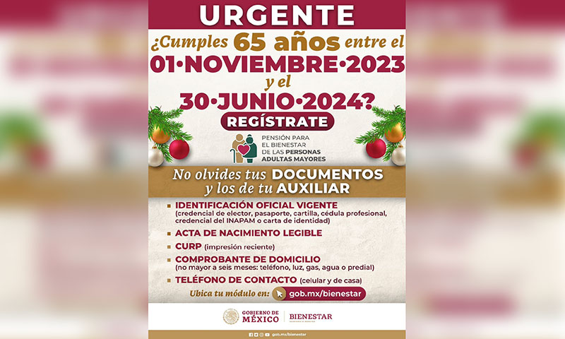 Apresúrate, este 23 de diciembre vence el plazo del registro a la pensión para adultos mayores
