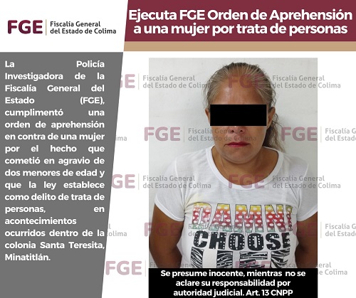 Ejecuta FGE Orden de Aprehensión a una mujer por trata de personas