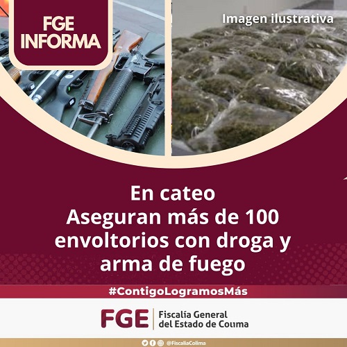 En cateo, aseguran más de 100 envoltorios con droga y arma de fuego