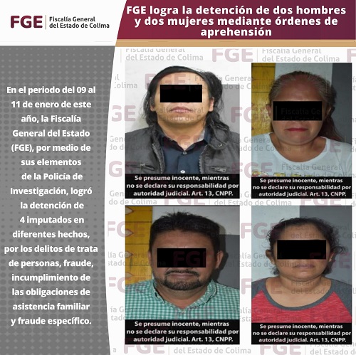 FGE logra la detención de dos hombres y dos mujeres mediante órdenes de aprehensión