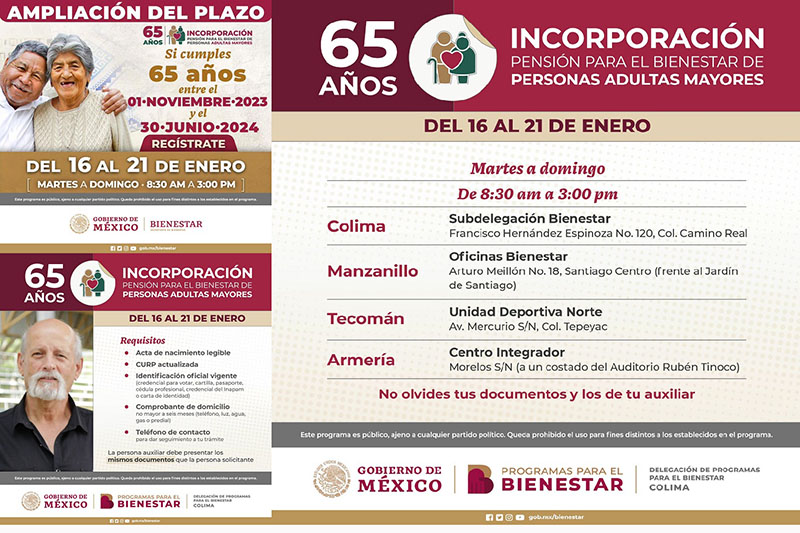 Última oportunidad: se amplía el plazo hasta el 21 de enero para registro a pensión para adultos mayores