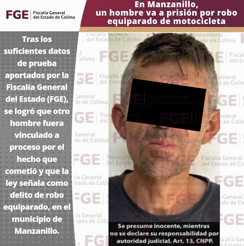 En Manzanillo, un hombre va a prisión por robo equiparado de motocicleta