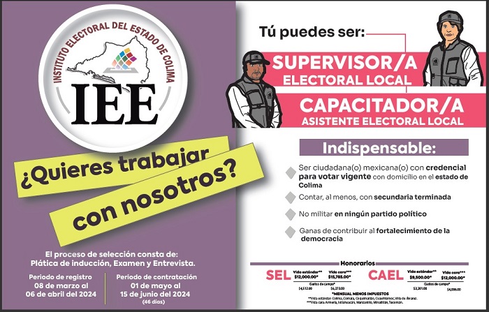 El IEE te invita a trabajar como Supervisor/a Electoral Local (SEL) o como o Capacitador/a-Asistente Electoral Local (CAEL)