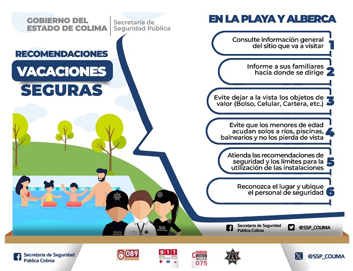 Seguridad Pública brinda recomendaciones para vacaciones seguras en playas y otros destinos turísticos