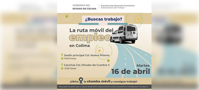 Invitan a la Ruta Móvil del Empleo este martes en la zona oriente de Colima