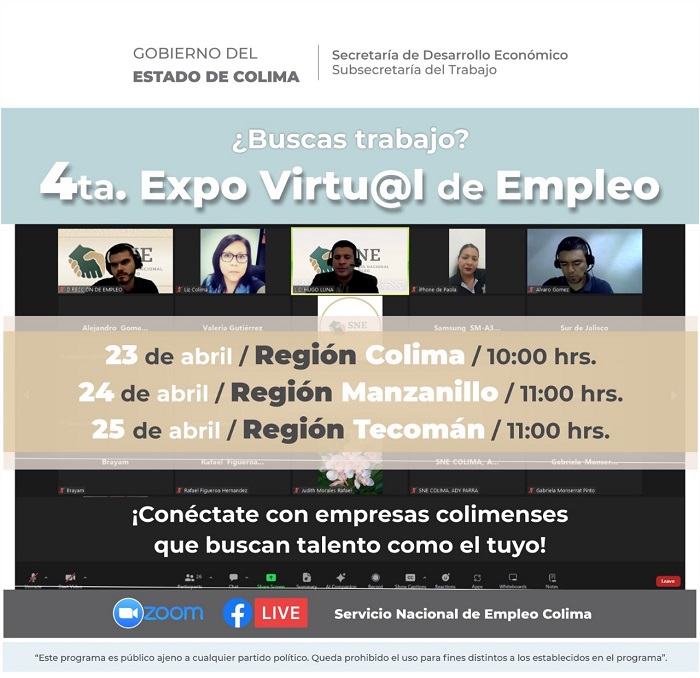Invitan a participar en la 4ª Expo Virtual de Empleo Colima 2024