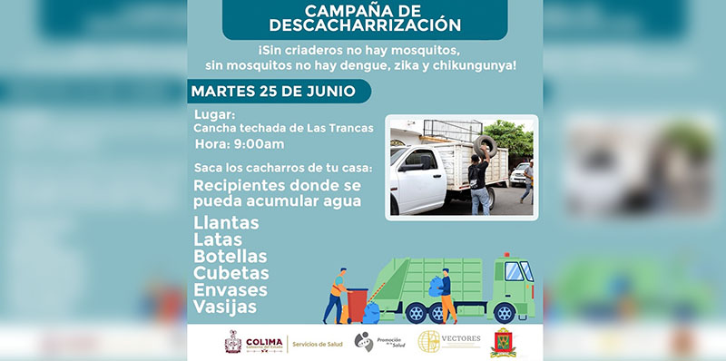 Salud Colima y Ayuntamiento de Ixtlahuacán realizarán jornada de descacharrización, este martes