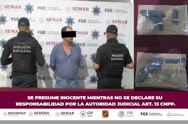 Policía Estatal de Colima detuvo a un hombre y le aseguran dos armas de fuego y cartuchos