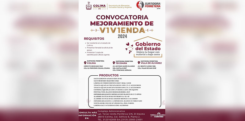 Gobierno de Colima arranca el Programa Mejoramiento de Vivienda 2024