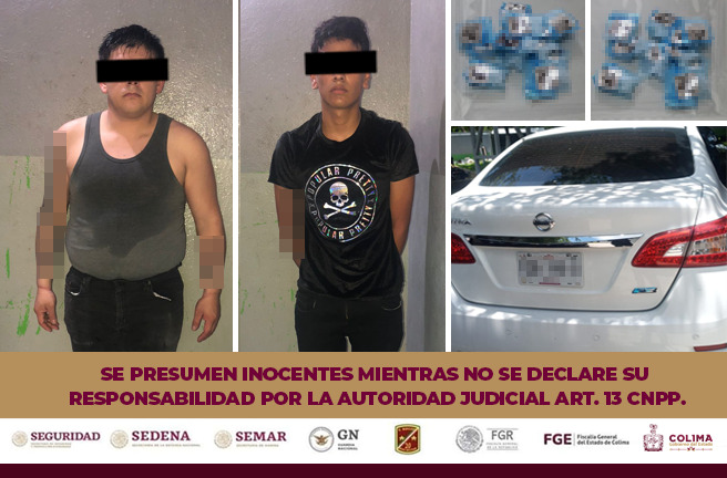 Policía Estatal detiene a 2 personas con droga y les aseguran un vehículo, en el municipio de Colima