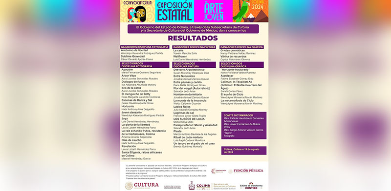 Subsecretaría de Cultura informa resultados de la convocatoria para la Exposición Estatal de Arte Joven Colima 2024