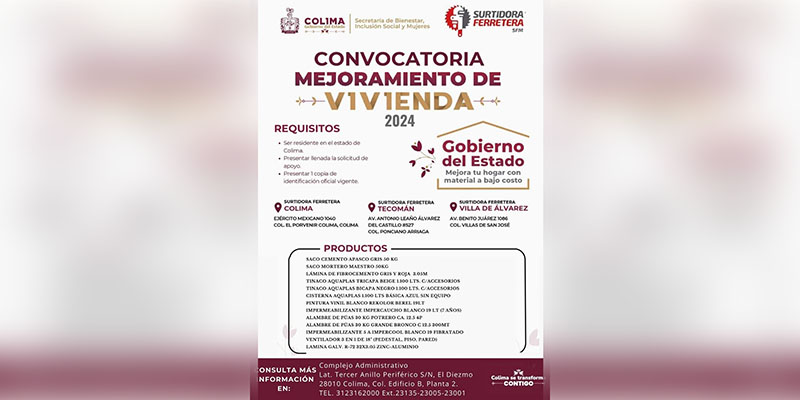 Gobierno de Colima recuerda que sigue abierto el Programa Mejoramiento de Vivienda 2024