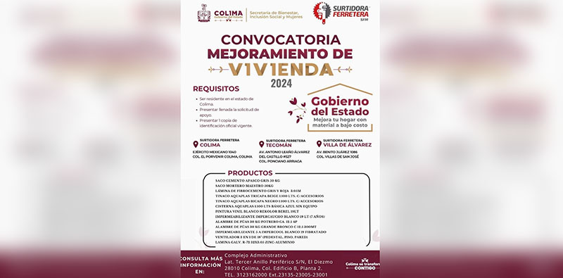 Sigue abierto programa Mejoramiento de Vivienda 2024 en Colima: Sebiinsom