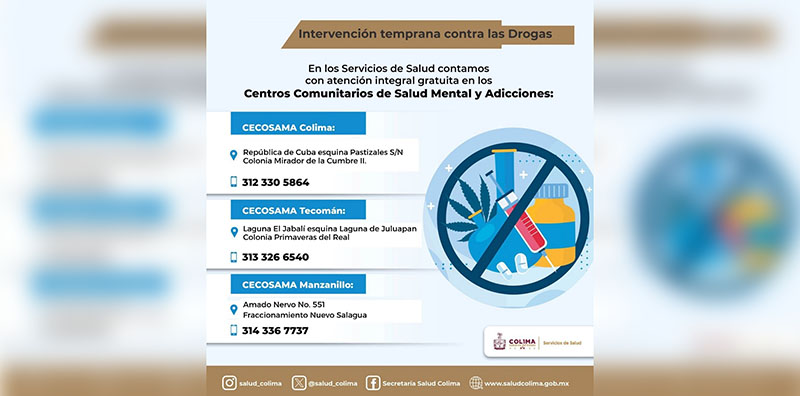 Salud Colima ofrece atención integral temprana contra adicciones, con Modelo Comunitario