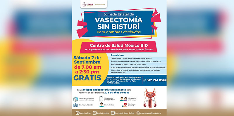 Salud Colima ofrecerá jornada gratuita de vasectomía sin bisturí, en septiembre
