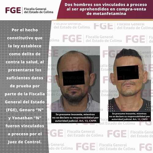 Dos hombres son vinculados a proceso al ser aprehendidos en compra-venta de metanfetamina