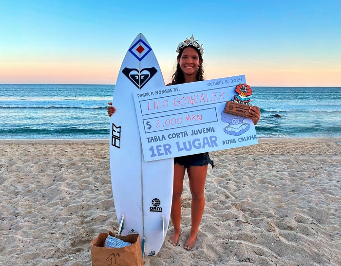 Surfista Colimense ‘Lilo’ González, campeona juvenil en el Torneo Reina Calafia 2024