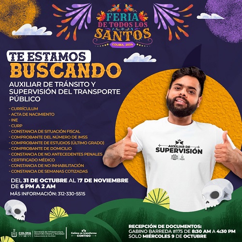 Movilidad solicita personal de supervisión para la Feria de Colima, del 31 de octubre al 17 de noviembre