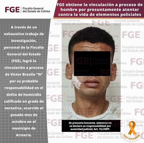 FGE obtiene la vinculación a proceso de hombre por presuntamente atentar contra la vida de elementos policiales