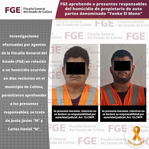 FGE aprehende a presuntos responsables del homicidio de propietario de auto partes denominado “Yonke El Mono”