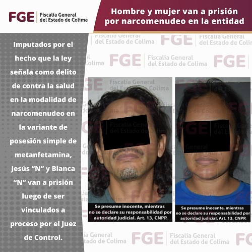 Hombre y mujer van a prisión por narcomenudeo en la entidad