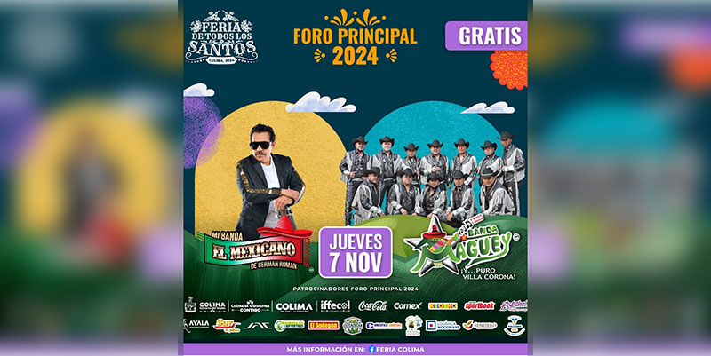 Hoy jueves, segundo concierto gratuito que ofrece Gobierno Estatal en la Feria de Colima, con Mi Banda El Mexicano y Banda Maguey