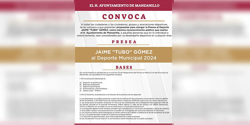 Gobierno de Manzanillo lanza convocatoria para reconocer el Desempeño Deportivo